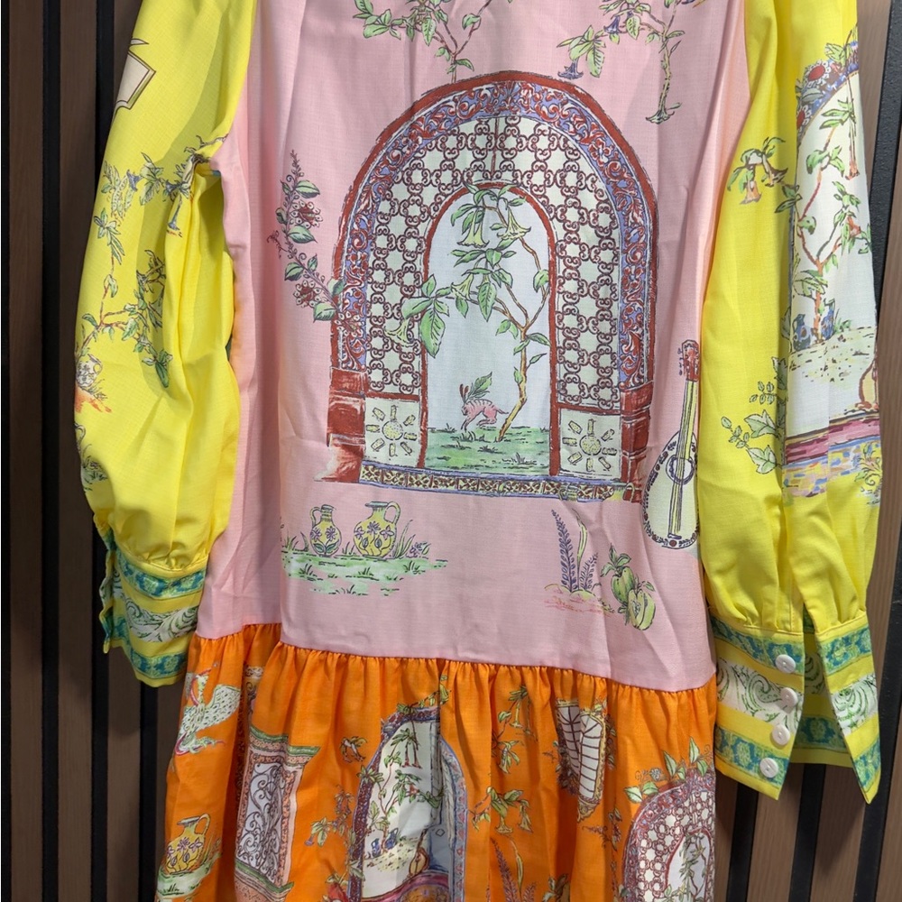 Colorful‎ Women's Dress with Yellow and Orange Accents Sz S - Picture 11 of 15